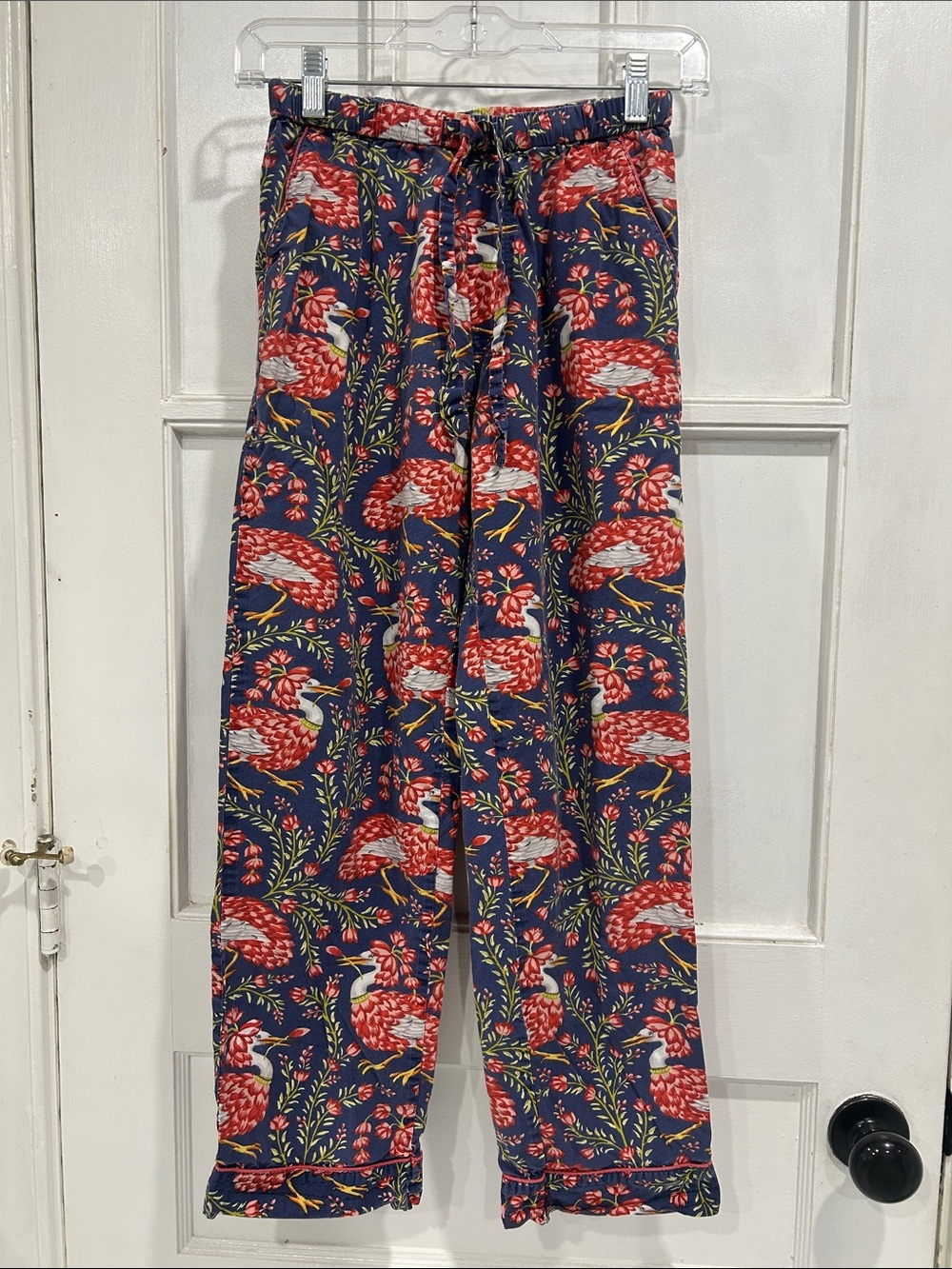 Printfresh Queen Lotus Floral Egret Bird Print Cotton Pajama Pants - XXS
